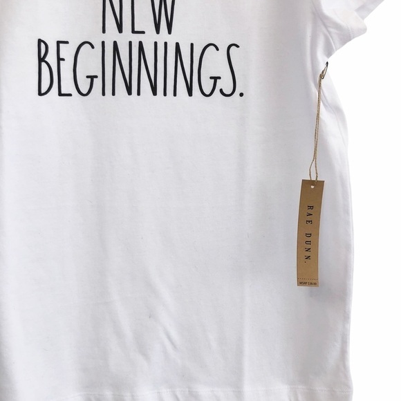 RAE DUNN NWT New Beginnings Graphic Front T Shirt Size Small in White - Picture 4 of 9